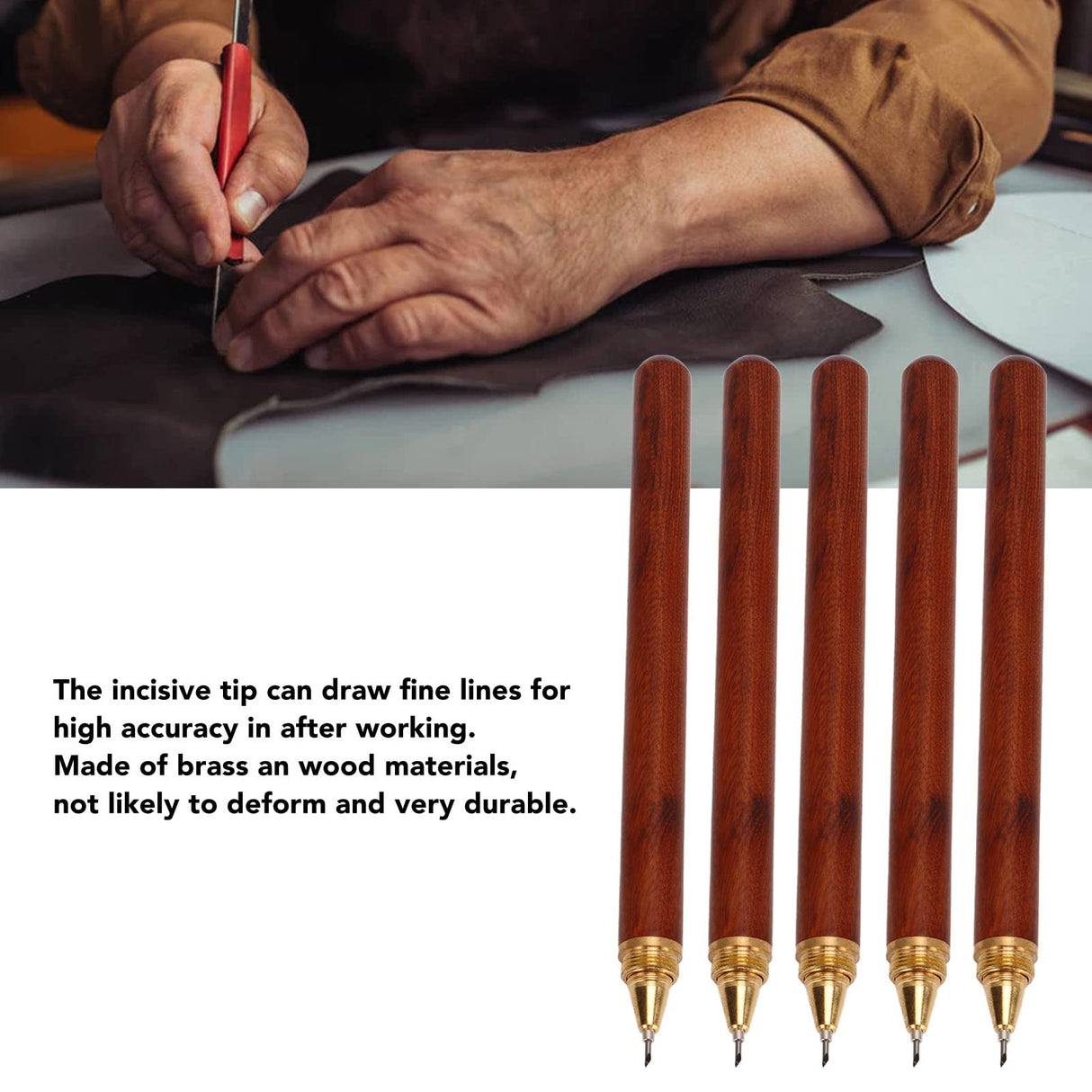 Yuecoom Marking Knife, 5Pcs Wood Brown Scribing Etching Scriber Engraving Pen Tool Set Kit for Woodworking Scribing Yuecoom