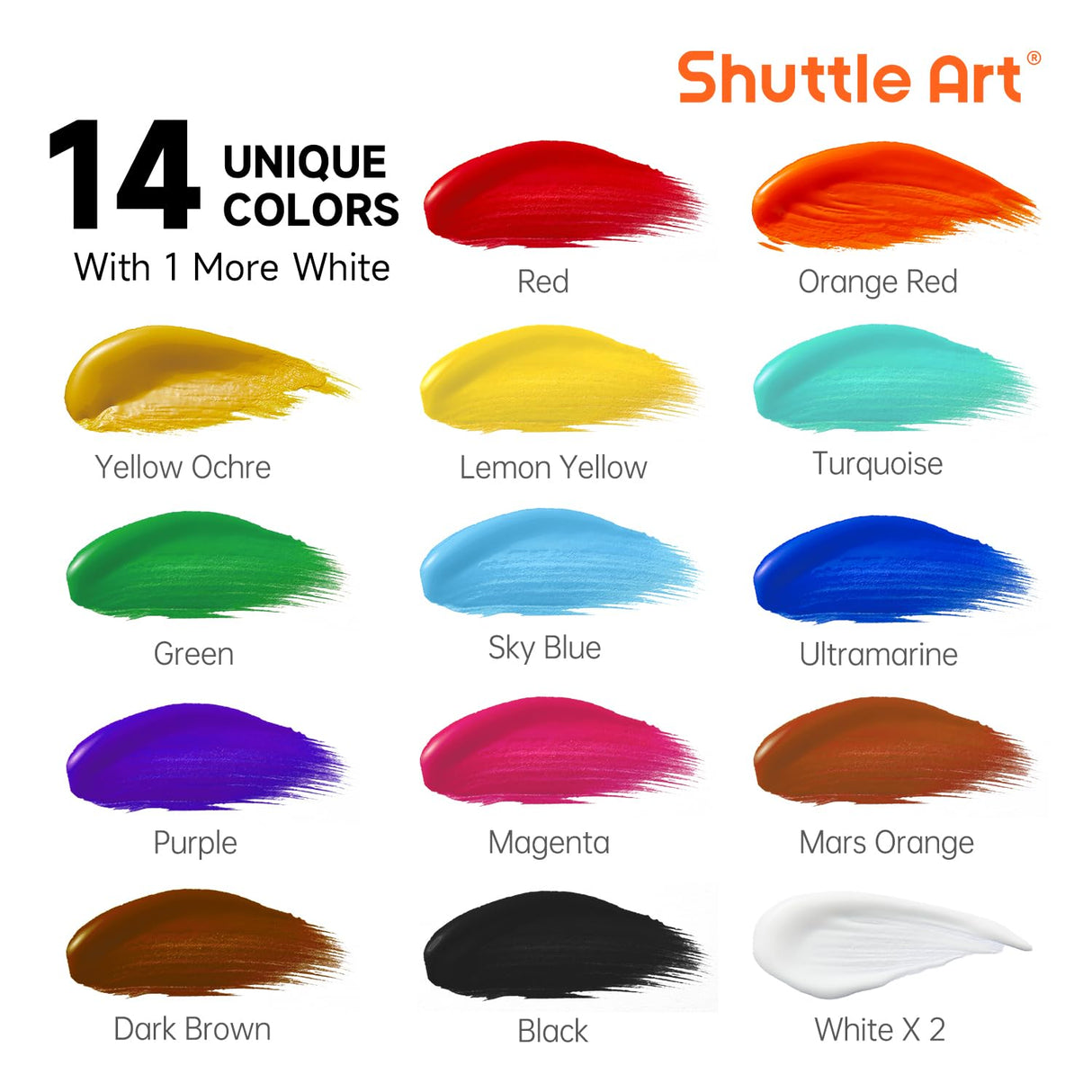 Shuttle Art Acrylic Paint, 15 Pack Acrylic Paint Large Bottle Set, 473ml/16oz Each, 14 Unique Colors and 1 More White, High Viscosity Art Paint for Shuttle Art