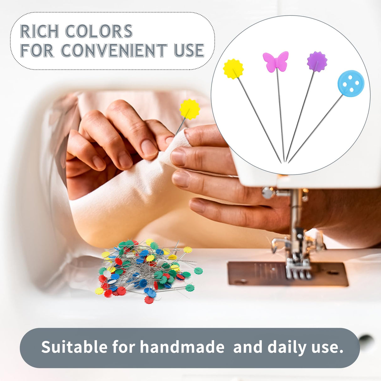 404Pcs Flat Head Straight Pins Kits, Sewing Flat Head Pins Set, Colored Head Sewing Pins Quilting Pins with Storage Box for DIY Handicraft Marking FTEVEN