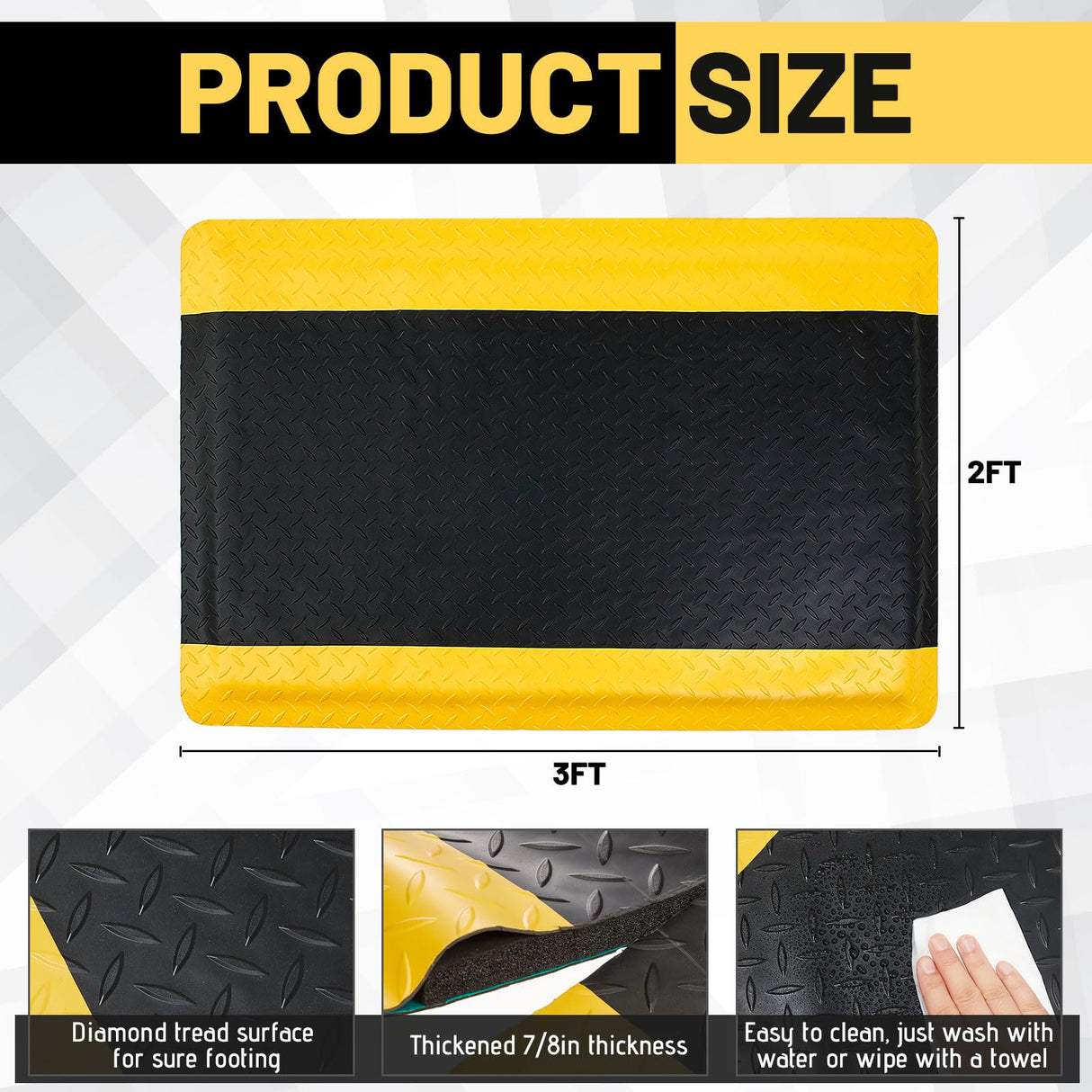 Timgle Anti Fatigue Floor Mat Industrial 2' x 3' Heavy Duty Standing Mats 7/8 inch Thick Sponge Base Industrial Floor Mats for Workplace Garage Timgle