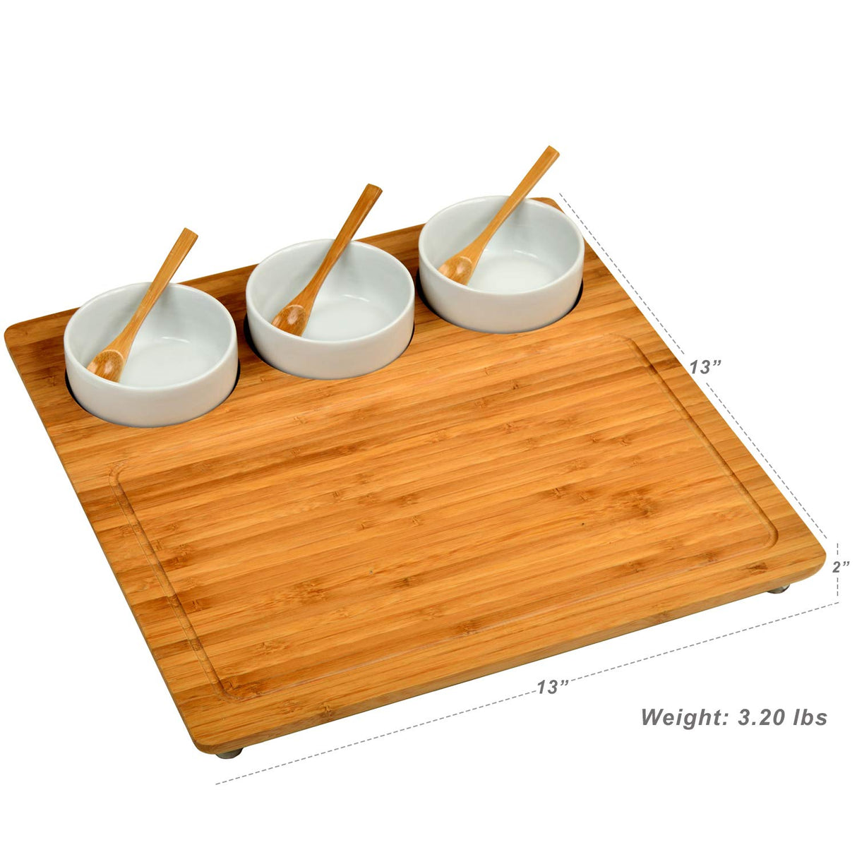 Picnic at Ascot Original Personalized Monogrammed Engraved Bamboo Cutting Board for Cheese & Charcuterie with 3 Ceramic Bowls & Bamboo Spoons- Picnic at Ascot