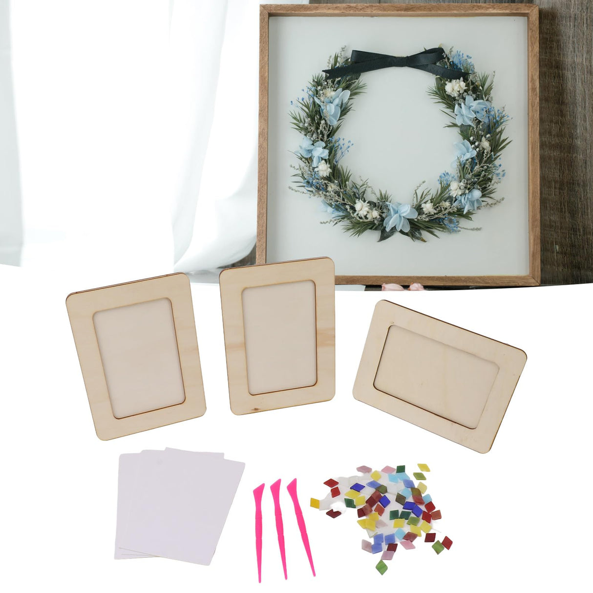 DIY Picture Frame Making Kit, 3 Sets DIY Unfinished Wooden Art Kit Arts Supplies Girls Boys Party Games Favors AUNMAS