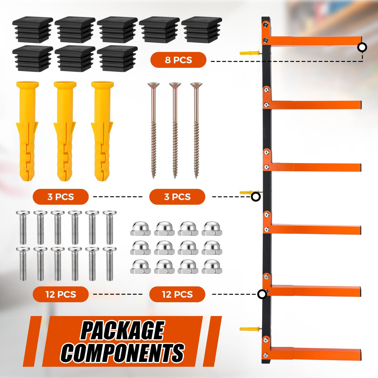 Yaocom 4 Pack Metal Lumber Storage Rack 6 Level Wall Mount Wood Organizer Heavy Duty Wood Rack with Serviceable Sheet Screws, Each Shelf Holds up 150 Yaocom