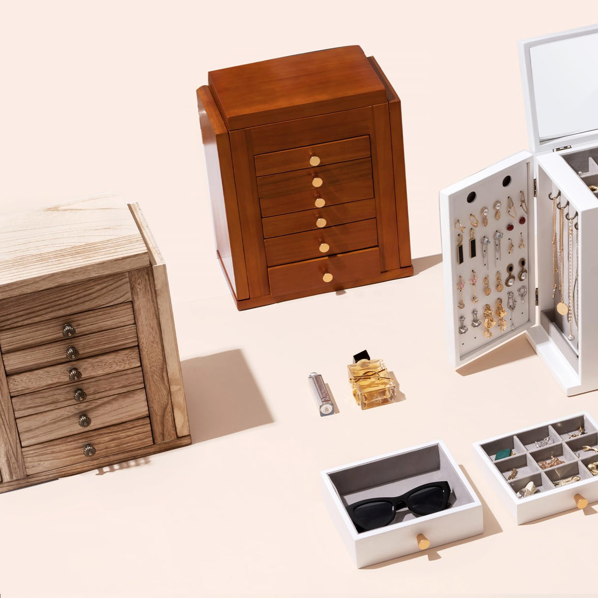 ProCase Large Jewelry Box, 7-Layer Wooden Jewelry Boxes for Women, Jewellery Holder Organizer Storage Case with Mirror for Earrings Bracelet Necklace ProCase