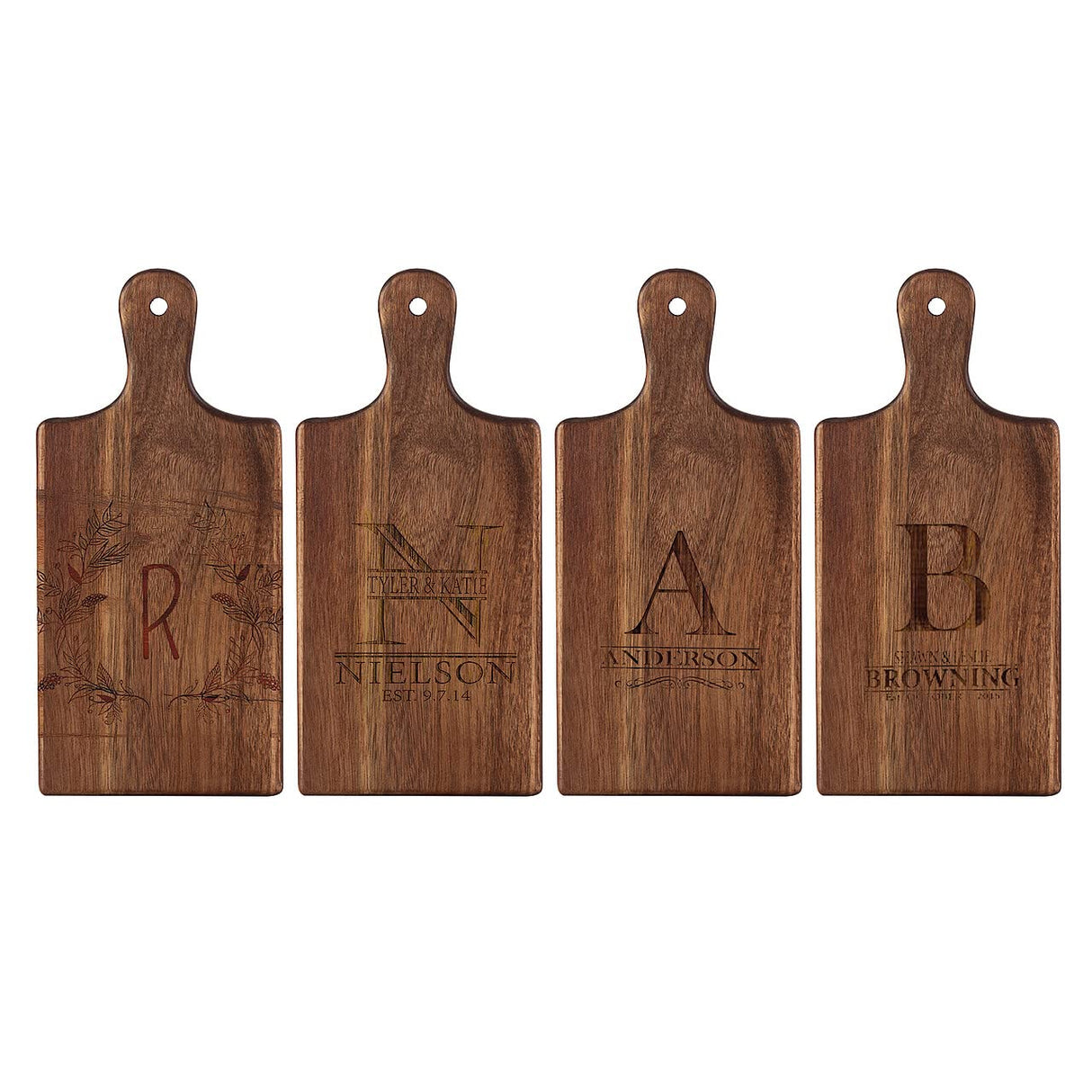 6 Pcs Personalized Acacia Cutting Boards with Handle, Wood Chopping Serving Board Set Bulk, DIY Engraving Gifts for Women Couples Wedding Anniversary SUNNOW