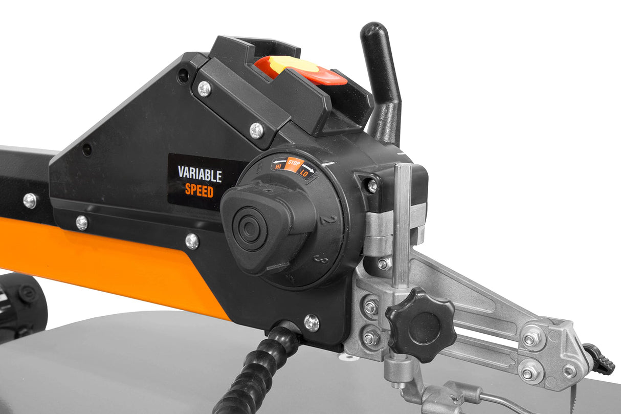 WEN LL2156 21-Inch 1.6-Amp Variable Speed Parallel Arm Scroll Saw with Extra-Large Dual-Bevel Steel Table, Black Orange WEN