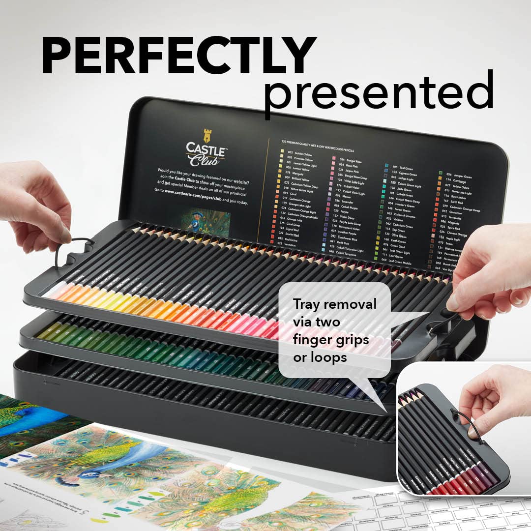 Castle Art Supplies 120 Watercolor Pencils Set | Quality Vibrant Pigments | Draw and Paint at Same Time | For Adult Artists and Professionals | Castle Art Supplies