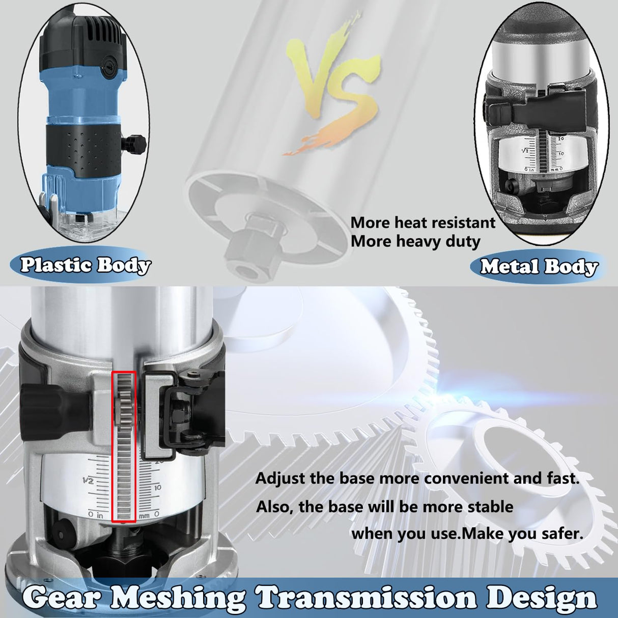 Dobetter 1.25HP Wood Router Tool, 6.5Amp Electric Trim Router, 6 Variable Speed Compact Palm Router Woodworking with 1/4" & 3/8" Collets, 12 Wood Dobetter