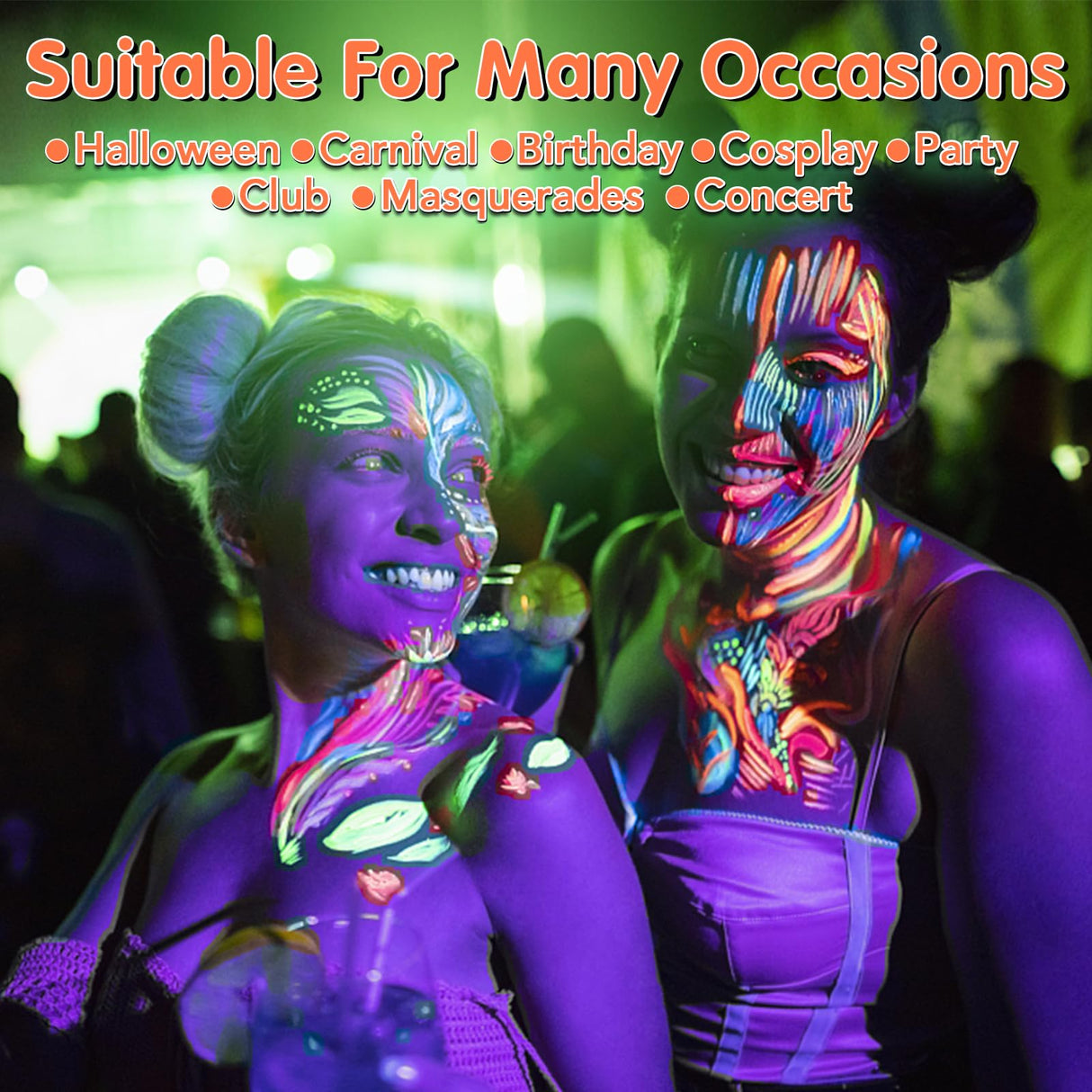 15PCS Glow in the Dark Body & Face Paint Stick,Makeup Face Paint Kit for Kids and Adults Halloween Club Black Light Birthday Party Masquerade Neon VESPRO