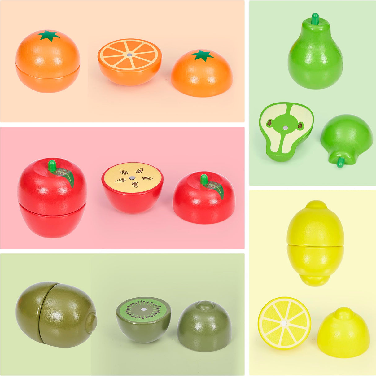 MORITECK Wooden Play Food Sets for Kids Kitchen Accessories, Realistic Wood Cutting Fruits Toys for 3- Year Old Toddlers, Mini Pretend Play Fake MORITECK