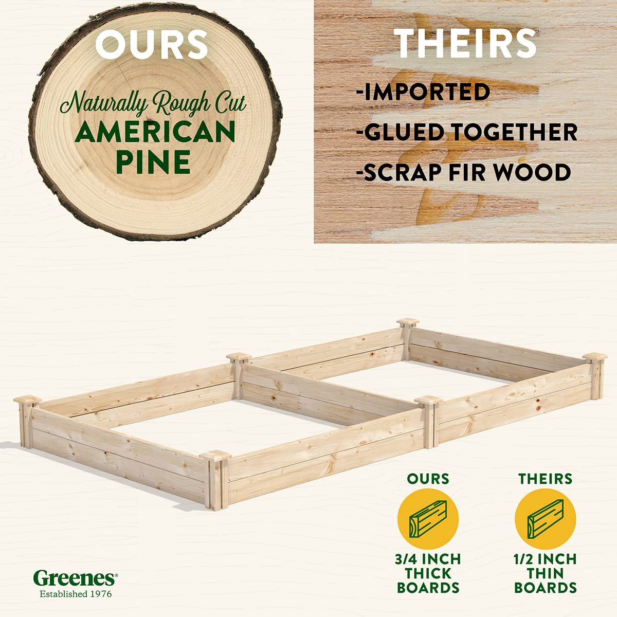 Greenes Fence Original Pine Raised Garden Bed, 4' x 8' x 7" - Made in USA with American Pine Greenes Fence