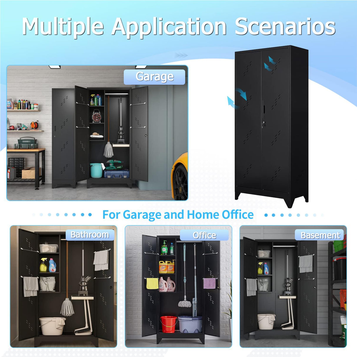 LyAosdFu Metal Storage Cabinets, 75" Cleaning Tool Cabinet with Locking Door, Tall Broom Tool Organizer and Storage, Large Storage Cabinet for LyAosdFu