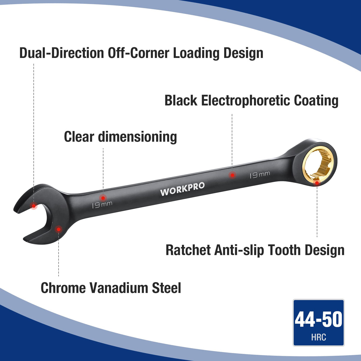 WORKPRO 9-Piece Anti-Slip Ratcheting Combination Wrench Set, Metric 8-19 mm, 72-Tooth, Cr-V Constructed, Black Ratchet Wrenches Set with Roll Up WORKPRO