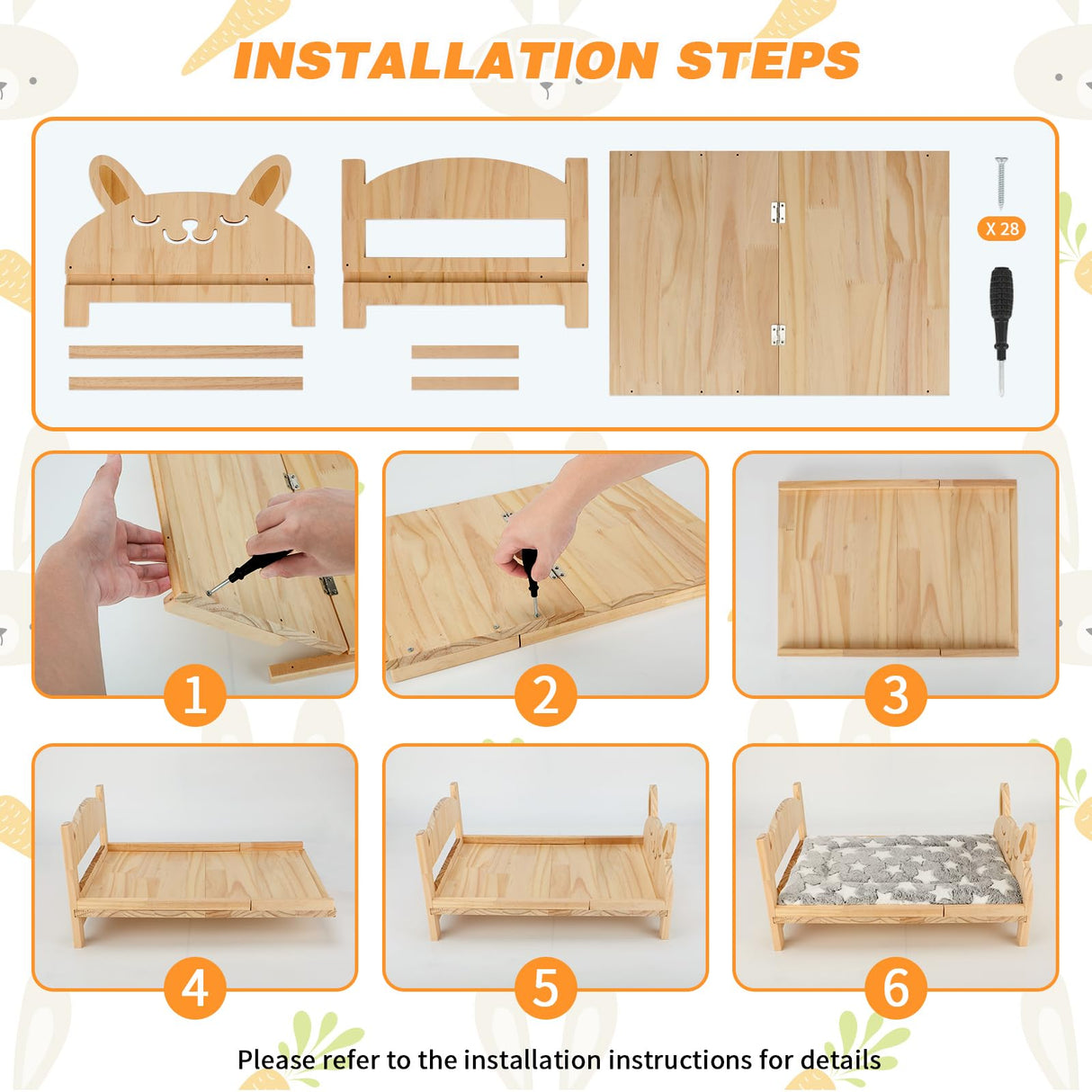 Midollarle Rabbit Bed with Soft Mat, Detachable Small Animal Bed, Wood Rabbit Habitat for Small Pets to Have a Cozy nest (Guinea Pig Hamster Ferrets Midollarle