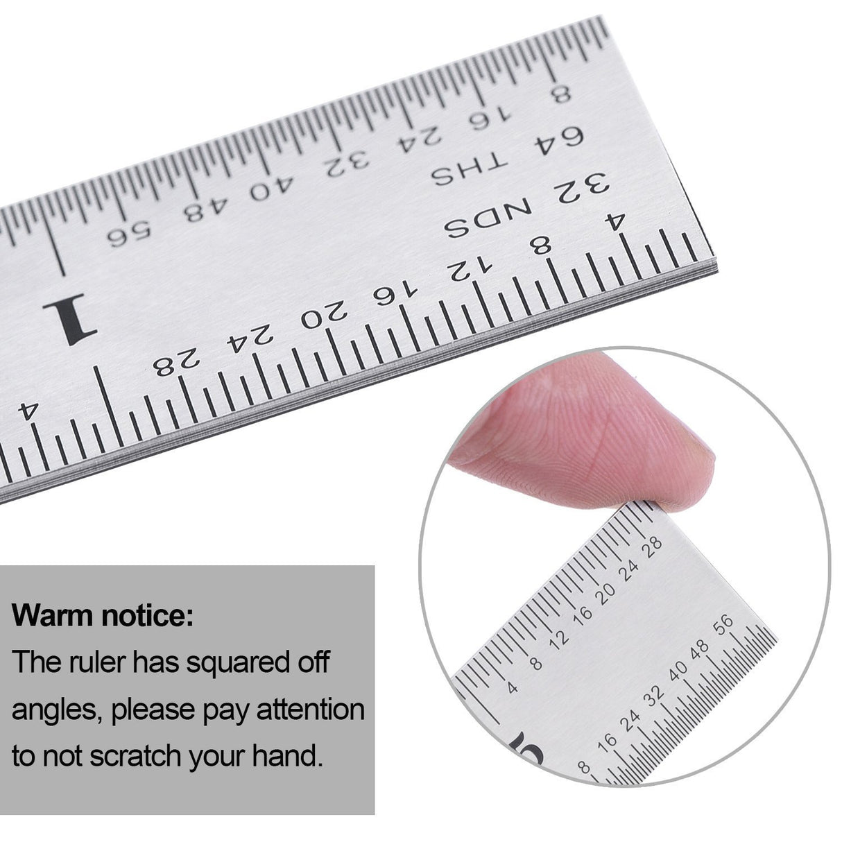 eBoot 2 Pack Stainless Steel Ruler Machinist Engineer Ruler, Rigid Metal Ruler with Inch Graduations 1/8, 1/16, 1/32, 1/64 Inch for Engineering, EBOOT