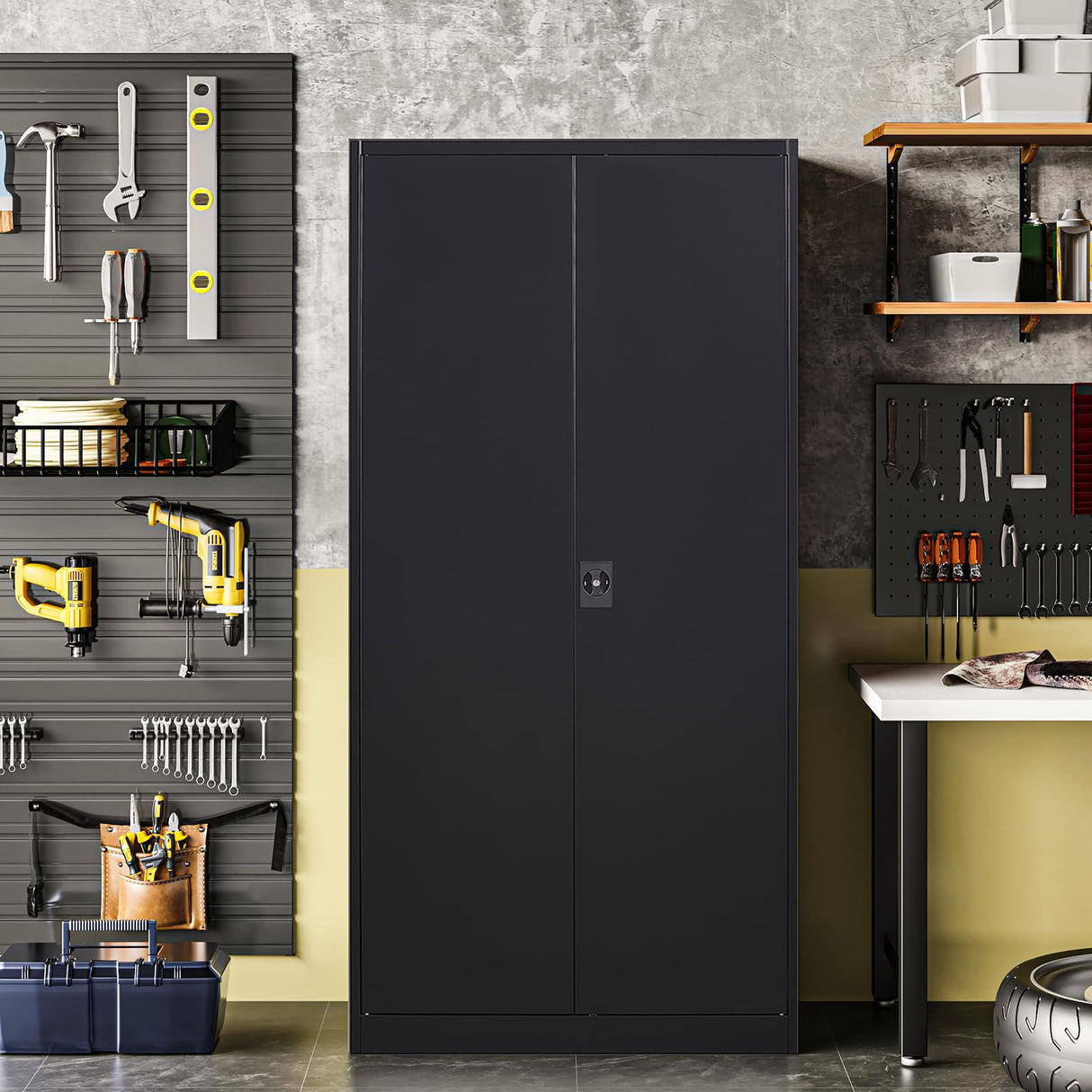 Anxxsu Metal Garage Storage Cabinet, 71" Locking Storage Cabinet with 2 Doors and 5 Adjustable Shelves, Lockable Metal Cabinet for Anxxsu