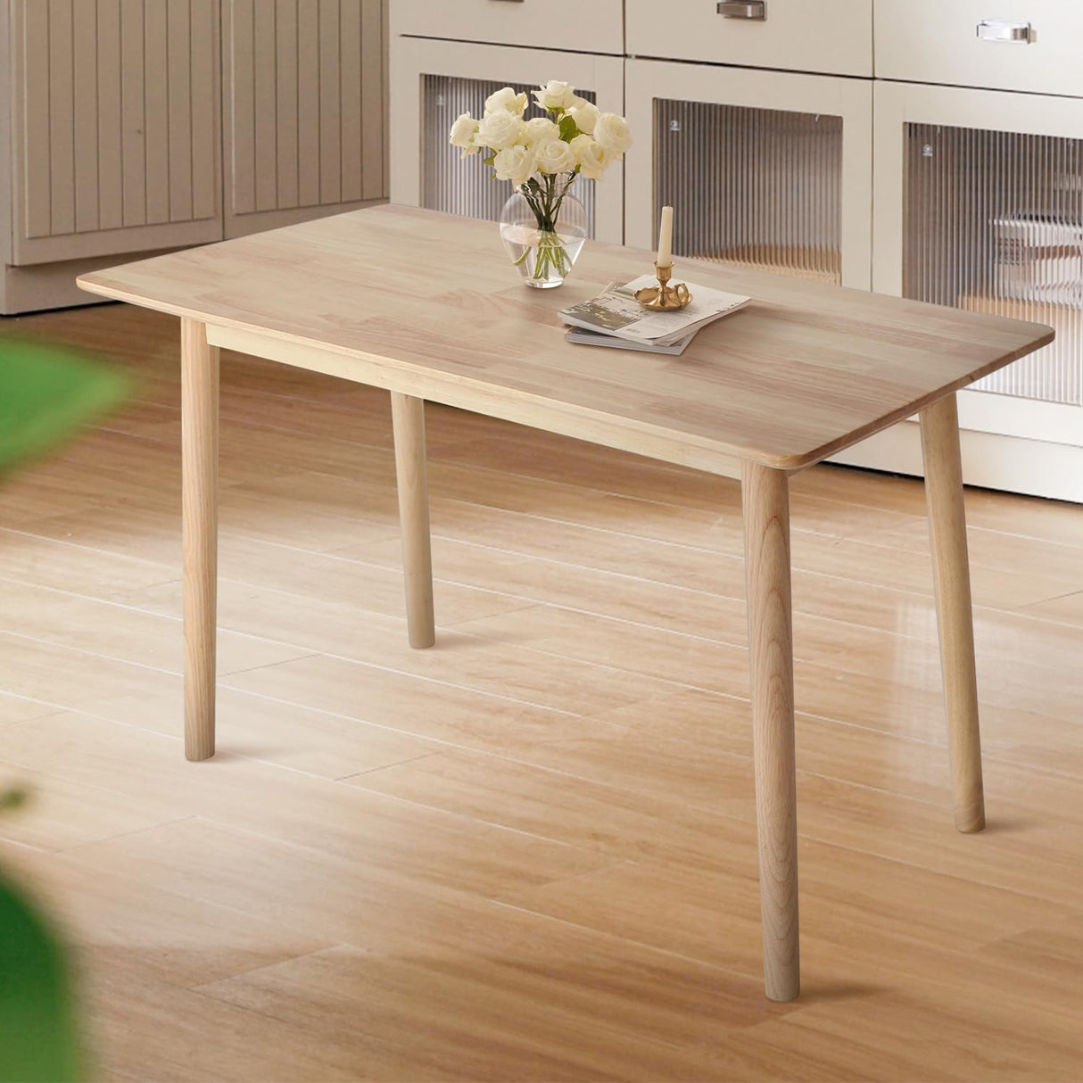 Ironalita Solid Wood Dining Table Small Rectangle Kitchen Table for Small Spaces, 47" Mid Century Modern Natural Wooden Dinning Tables, Solid Wood Ironalita