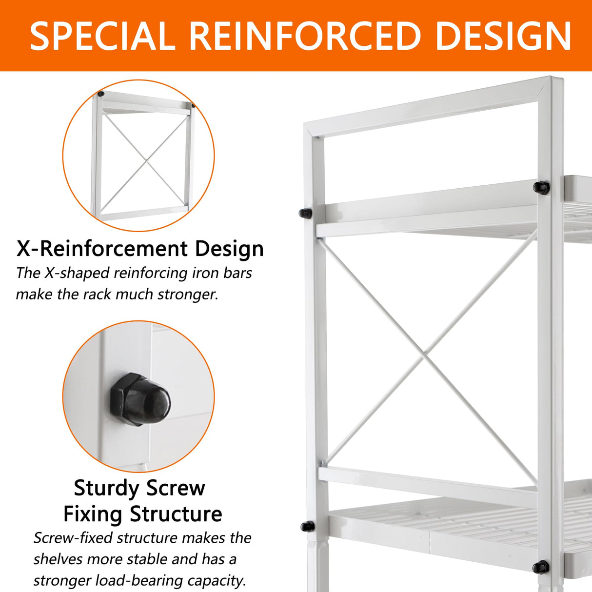 YOHKOH 5 Tier Metal Storage Rack Closet Shelves,Standing Storage Shelf Units for Laundry Bathroom Kitchen Pantry Closet(White,17.0L x 12.9W x 53.3H) YOHKOH