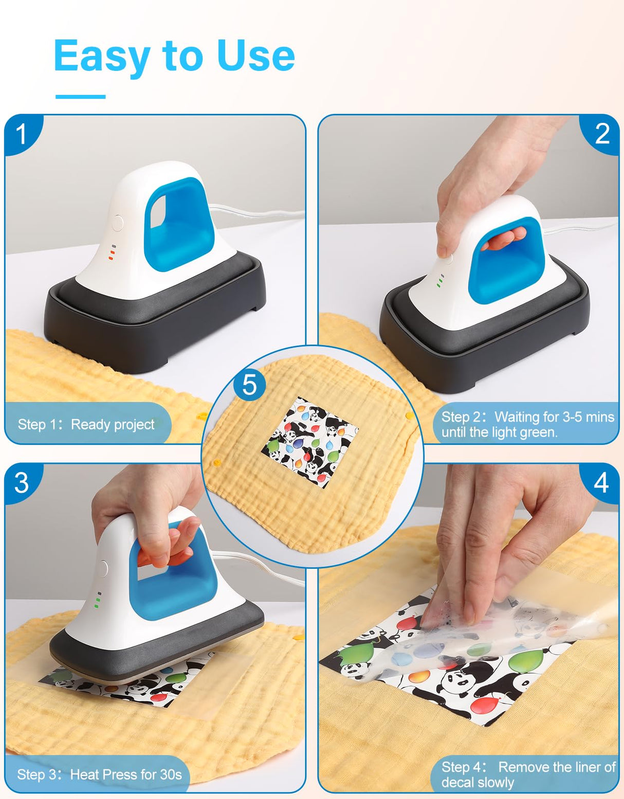 INFANT MOMENT Mini Heat Press - 7"x 3.8" Transfer Machine Small Hand held Iron Press Heat for Tshirt and HTV Vinyl Projects,Easy Temperature Control INFANT MOMENT