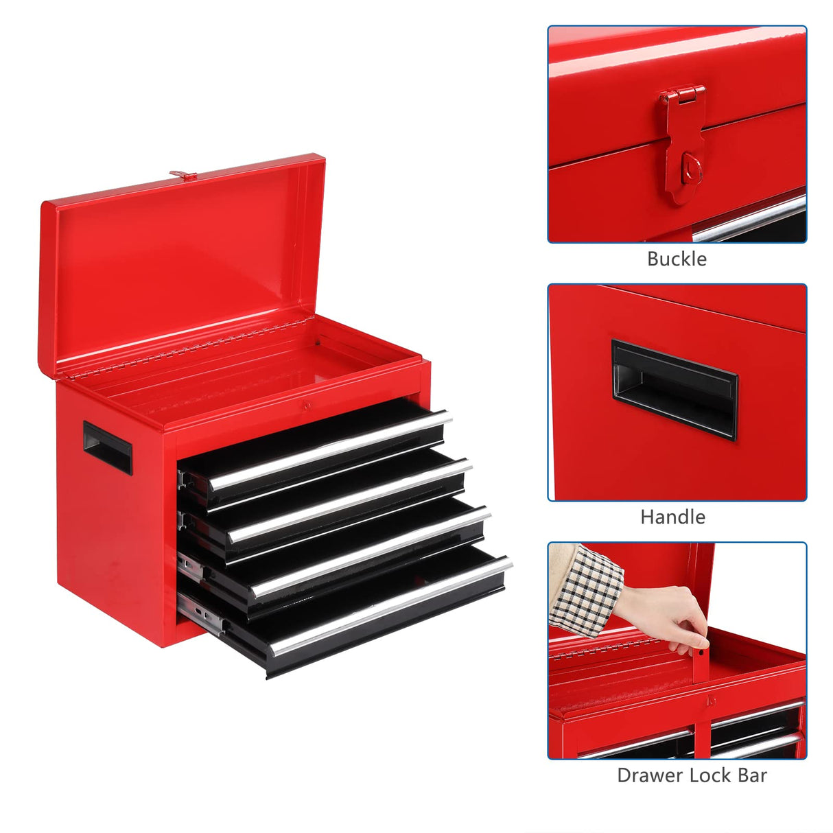 TUFFIOM 5-Drawer Rolling Tool Chest Storage Cabinet w/Drawers, Wheels, Detachable Top & Adjustable Shelf, Mechanic Tool Organizer Box for Garage, TUFFIOM