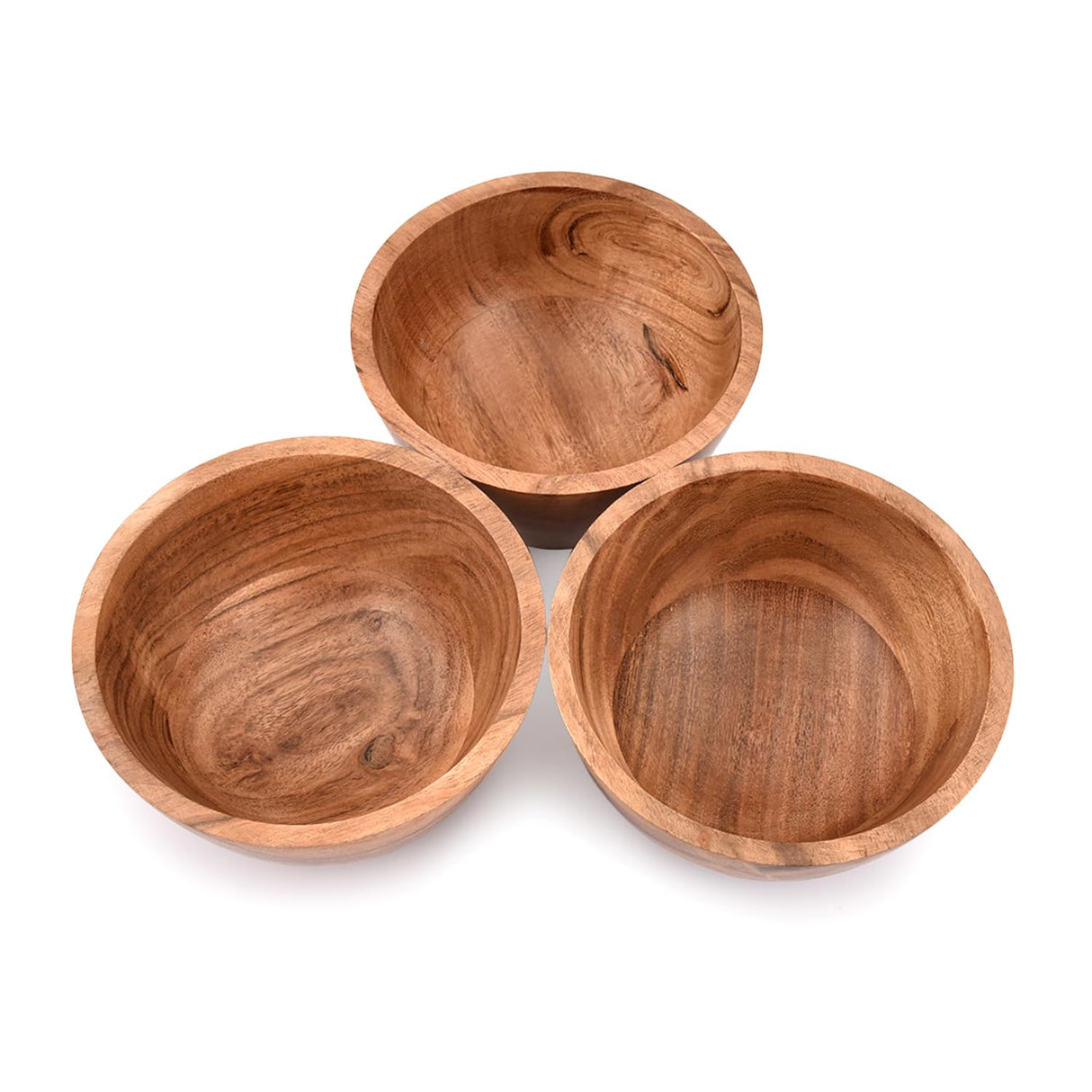 EDHAS Handmade Acacia Wood Bowl Set of 3 For Nuts, Candy, Appetizer, Snacks, Olive and Salsa Ideal for Dinner Parties & Family Gatherings (5" x 5" X EDHAS