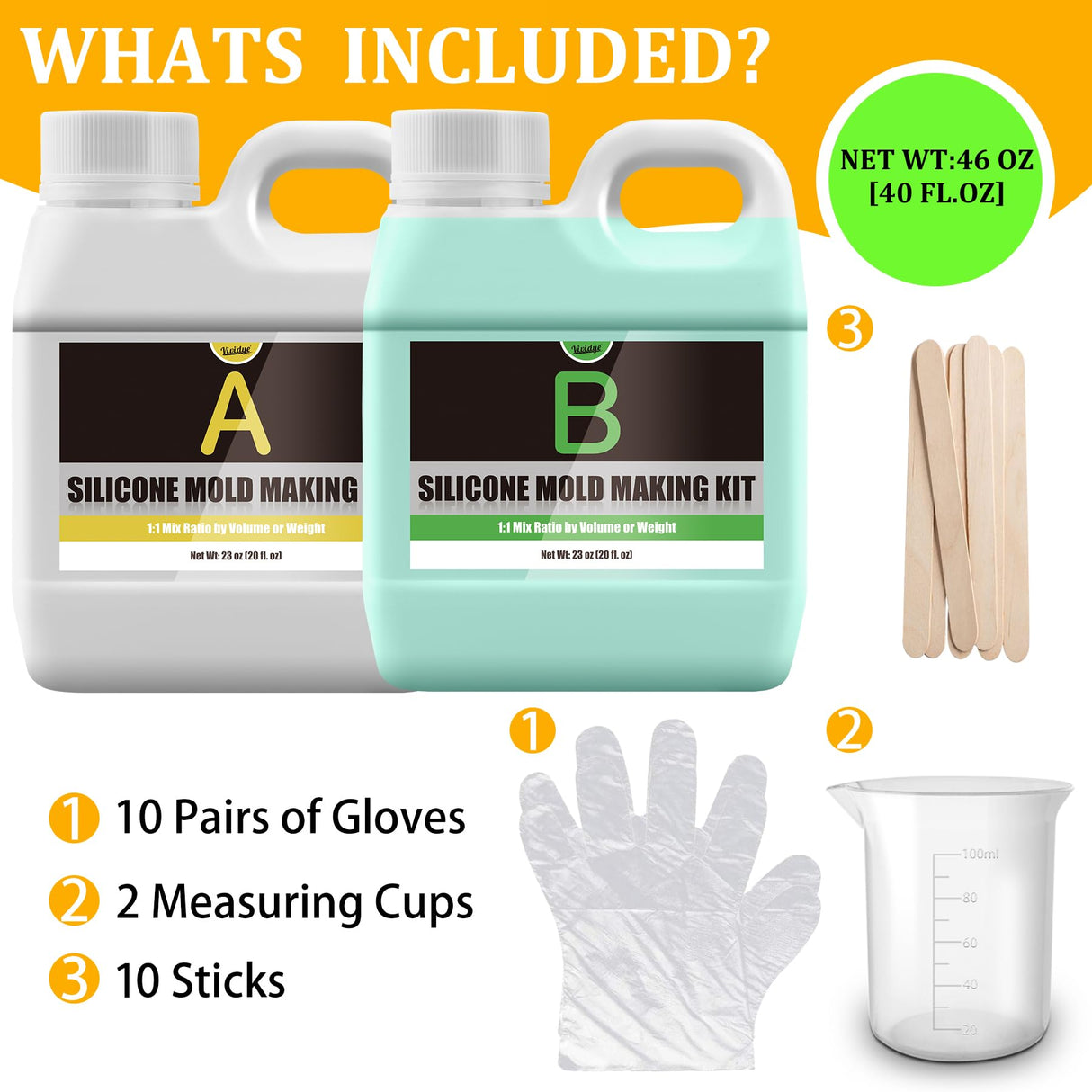 Silicone Molds Making Kit - 46oz Liquid Silicone Rubber for DIY Mold Making - Elastic 1:1 Mixing Ratio Fast Curing Green Molding Silicone for Vividye