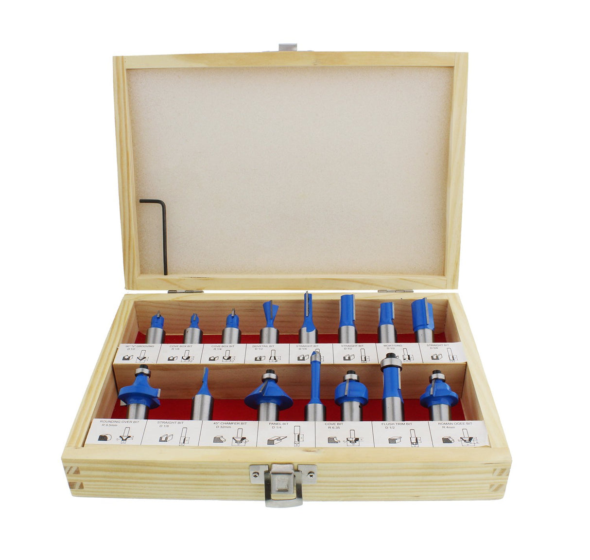 ABN 1/2in Shank Tungsten Carbide Router Bits for Woodworking - Wood Router Bit Set 15p Straight, Dovetail, Chamfer, Ogee ABN