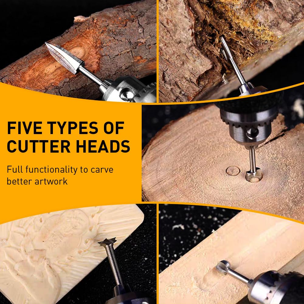 Wood Carving Drill Bits Set Compatible with Dremel Rotary Tool 5 Different Engraving Drill Accessories Bit Wood Grinding Woodworking Tool with 0.3mm FOTYBEI