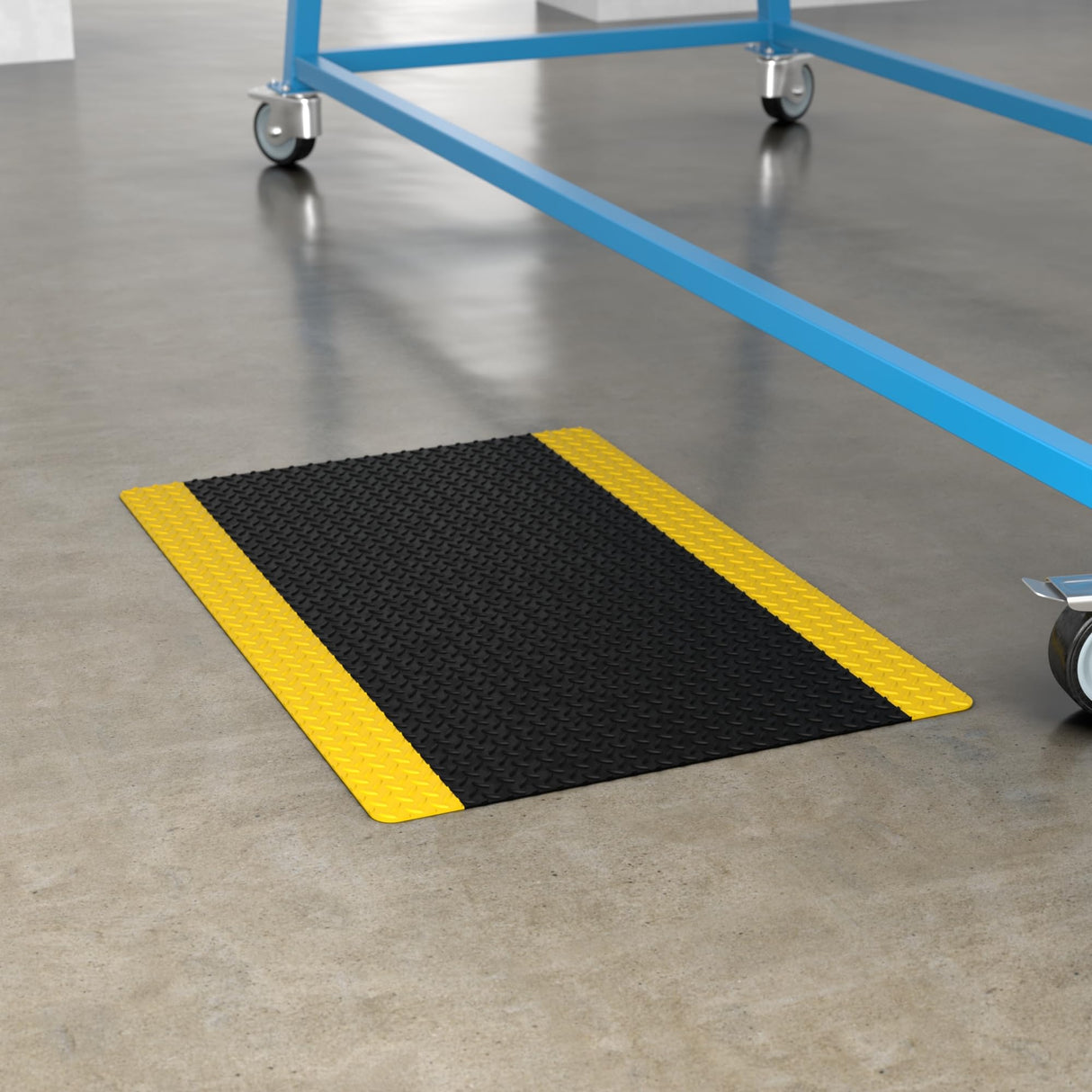 Diamond Star 3' x 10' Black Anti-Fatigue Mat with Yellow Borders - 15/16" Thick, Perfect for Industrial Locations Krollen Industrial