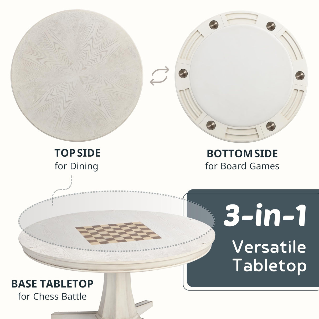 Furniture of America Coleman Transitional Round Wood 3 in 1 Table 54 in. for Dining, Casino Games, Chess, Poker and Domino, Billiard Room Essentials Furniture of America