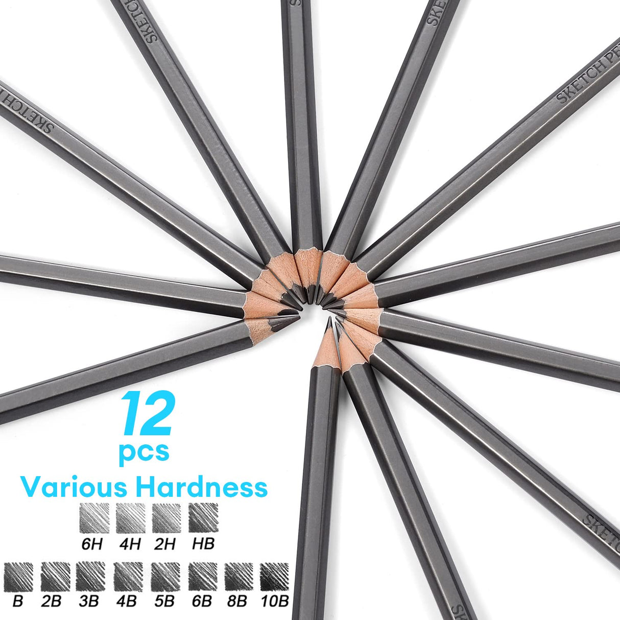Dyvicl Professional Drawing Sketching Pencil Set - 12 Pieces Drawing Pencils 10B, 8B, 6B, 5B, 4B, 3B, 2B, B, HB, 2H, 4H, 6H Graphite Pencils for Dyvicl
