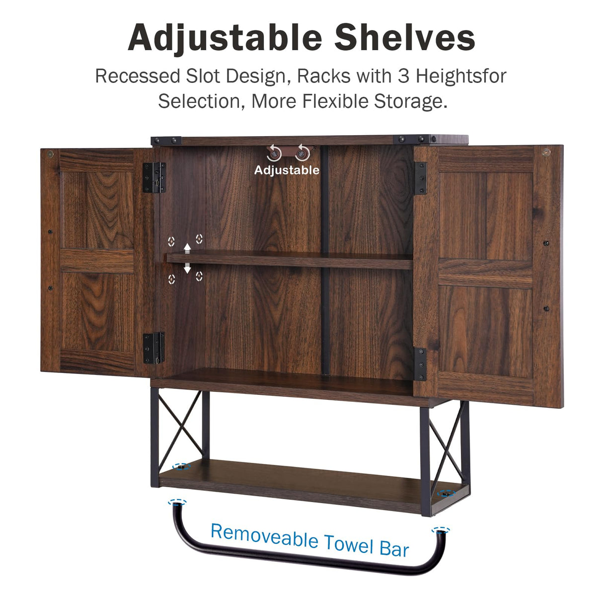 Rustown Vintage Farmhouse Wall Mounted Medicine Cabinet with Barn Doors and Towel Bar RUSTOWN