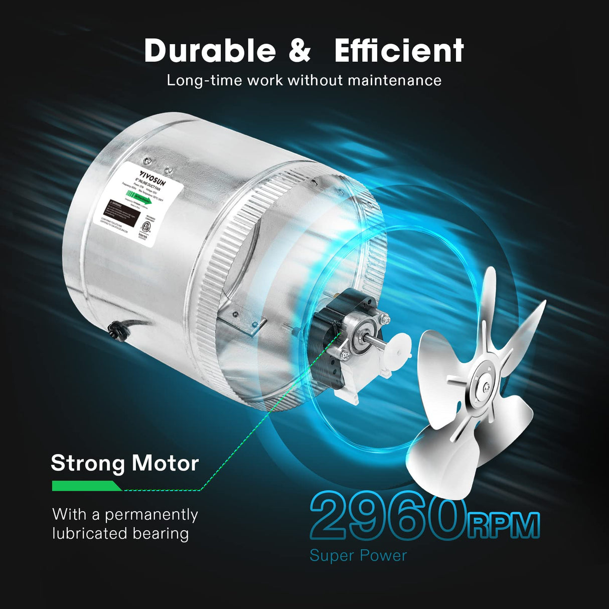 VIVOSUN 6 Inch Inline Duct Fan 240 CFM, HVAC Exhaust Ventilation Fan with Low Noise for Basements, Bathrooms, Kitchens and Attics, Silver VIVOSUN