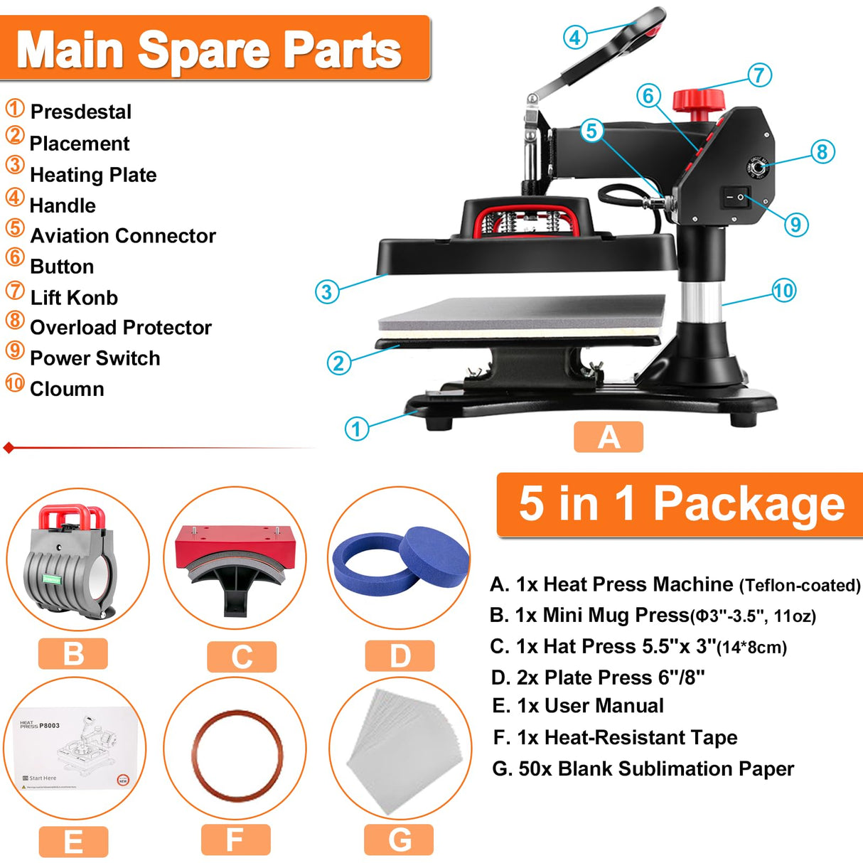 AKEYDIY 8 in 1 Heat Press, 12x15 Heat Press Machine for Tshirts, 360° Swing Away Shirt Press Machine for Sublimation, Multifunction Heat Press AKEYDIY