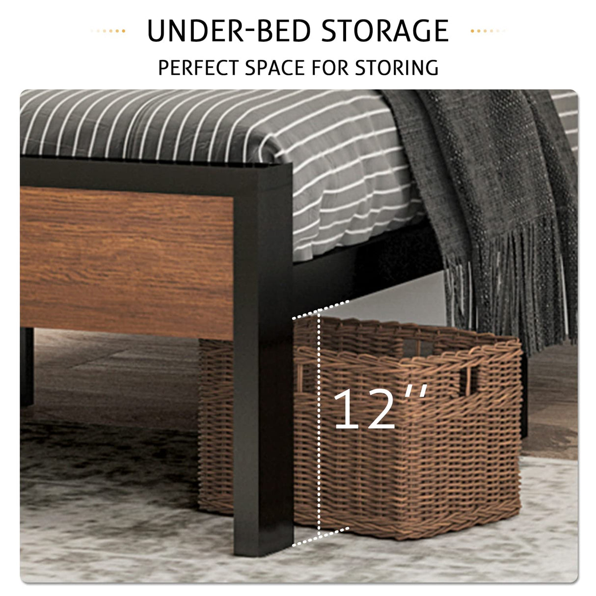 SHA CERLIN 14-Inch Queen Metal Platform Bed Frame with Rustic Wooden Headboard and Footboard SHA CERLIN