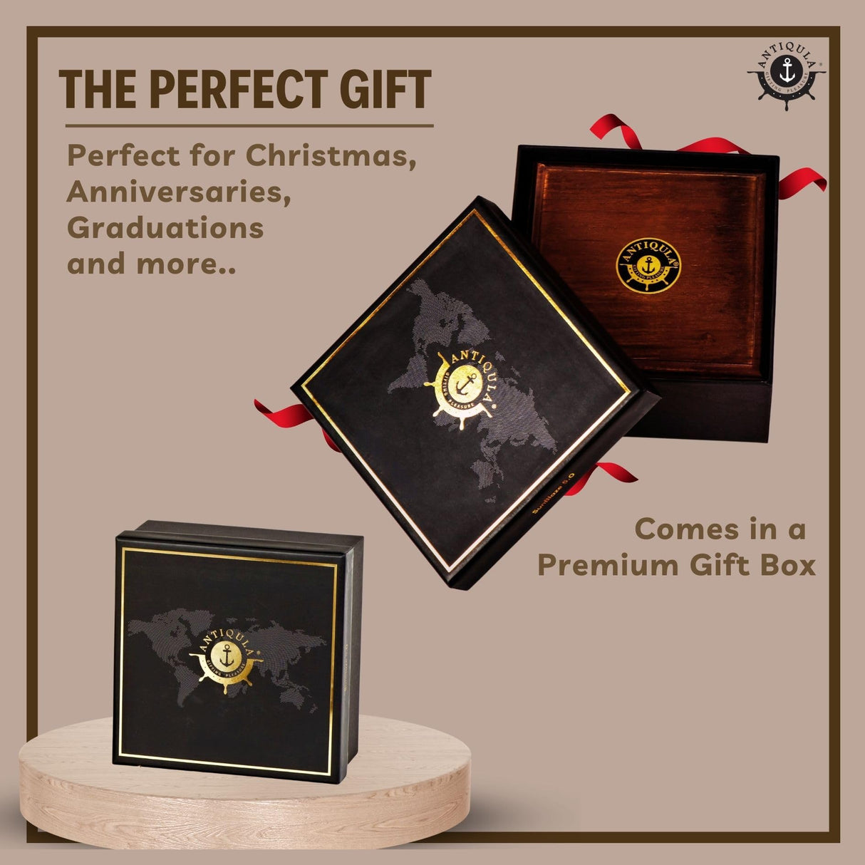 Antiqula 5 inch Large Sundial Compass with Wooden Rosewood Box, Perfectly Calibrated Steampunk Antique Brass Sundial Clock with Chart for Guidance, Antiqula