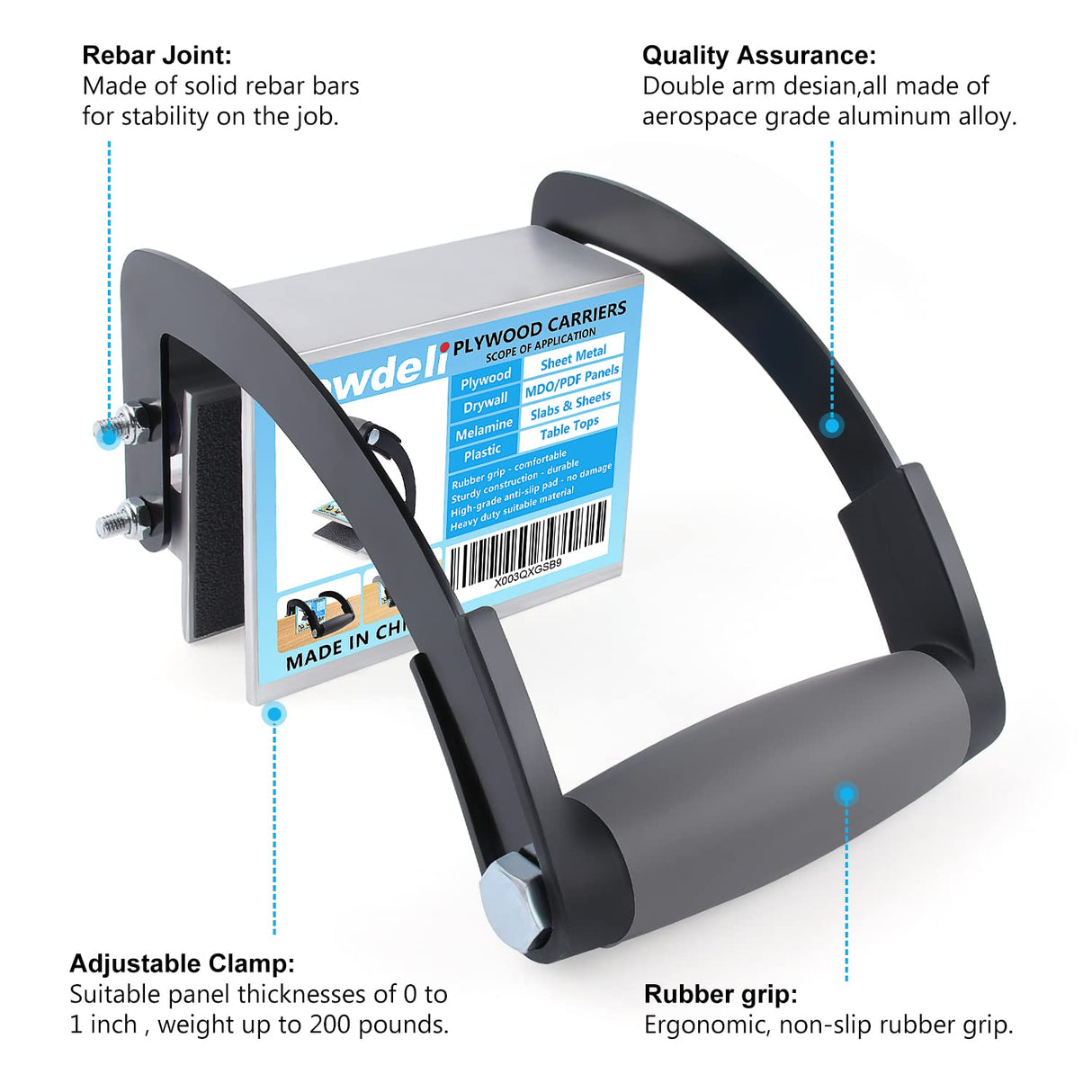 Newdeli Plywood Carrier, Panel Carrier, Drywall Carrying Tool Plywood Lifting Tool for Wood, Synthetic Cement Board - Clamping Thickness up to 3/4 Newdeli