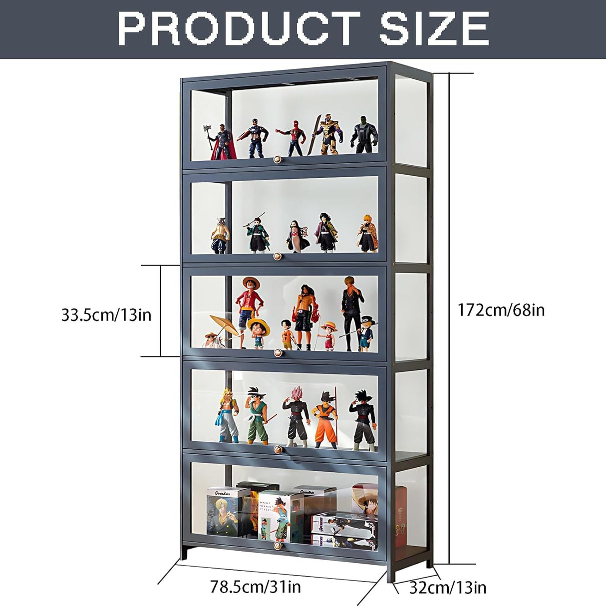 BYSIECD 5-Tier Acrylic Display Cabinet with Bamboo Frame for Organising Collectibles and More BYSIECD