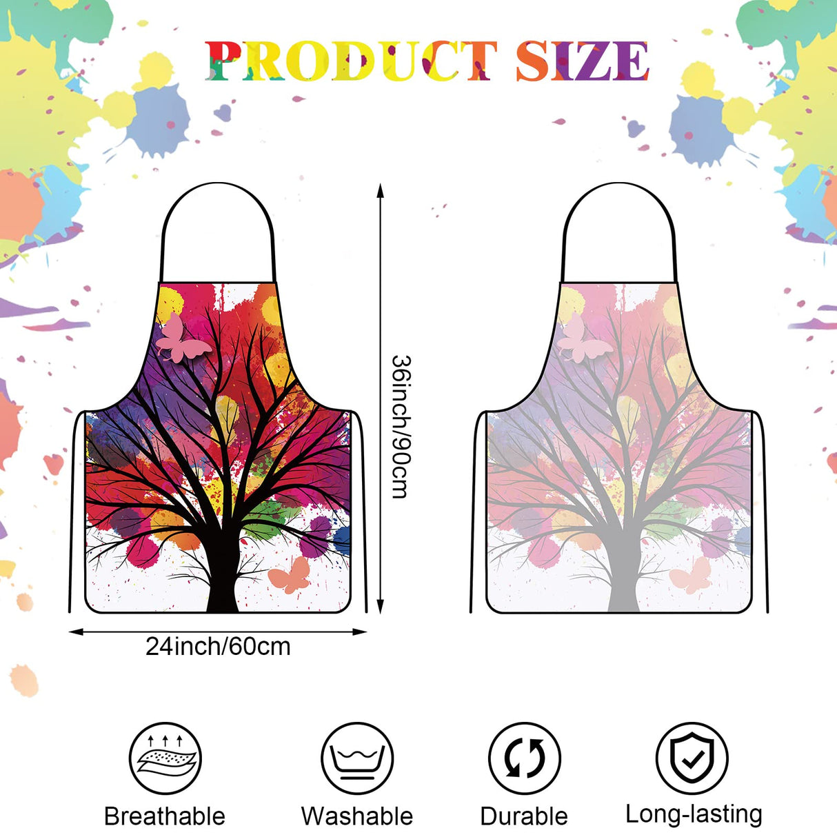 3 Pieces Colorful Artist Painting Apron Paint Splatter Apron Butterfly Tree Art Teacher Gifts Waterproof Painters Apron Adjustable Artist Smock for Eurzom
