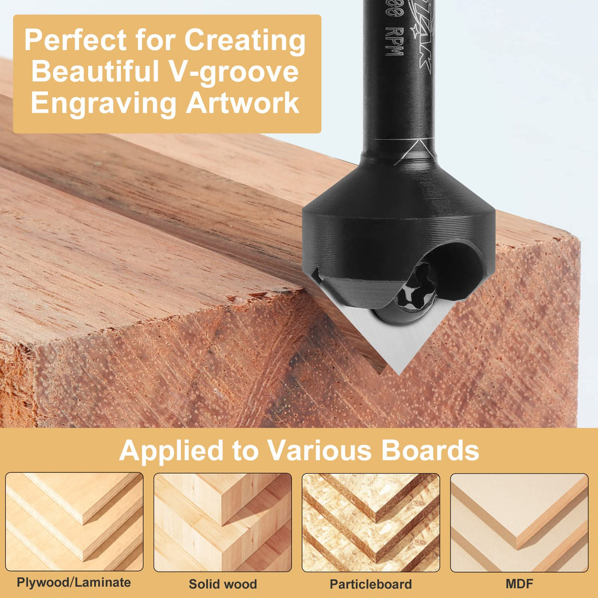 BINSTAK 90 Degree V Groove Router Bit 1/4 Inch Shank, Carbide Insert Wood CNC Router Bits for Woodworking Engraving Carving BINSTAK