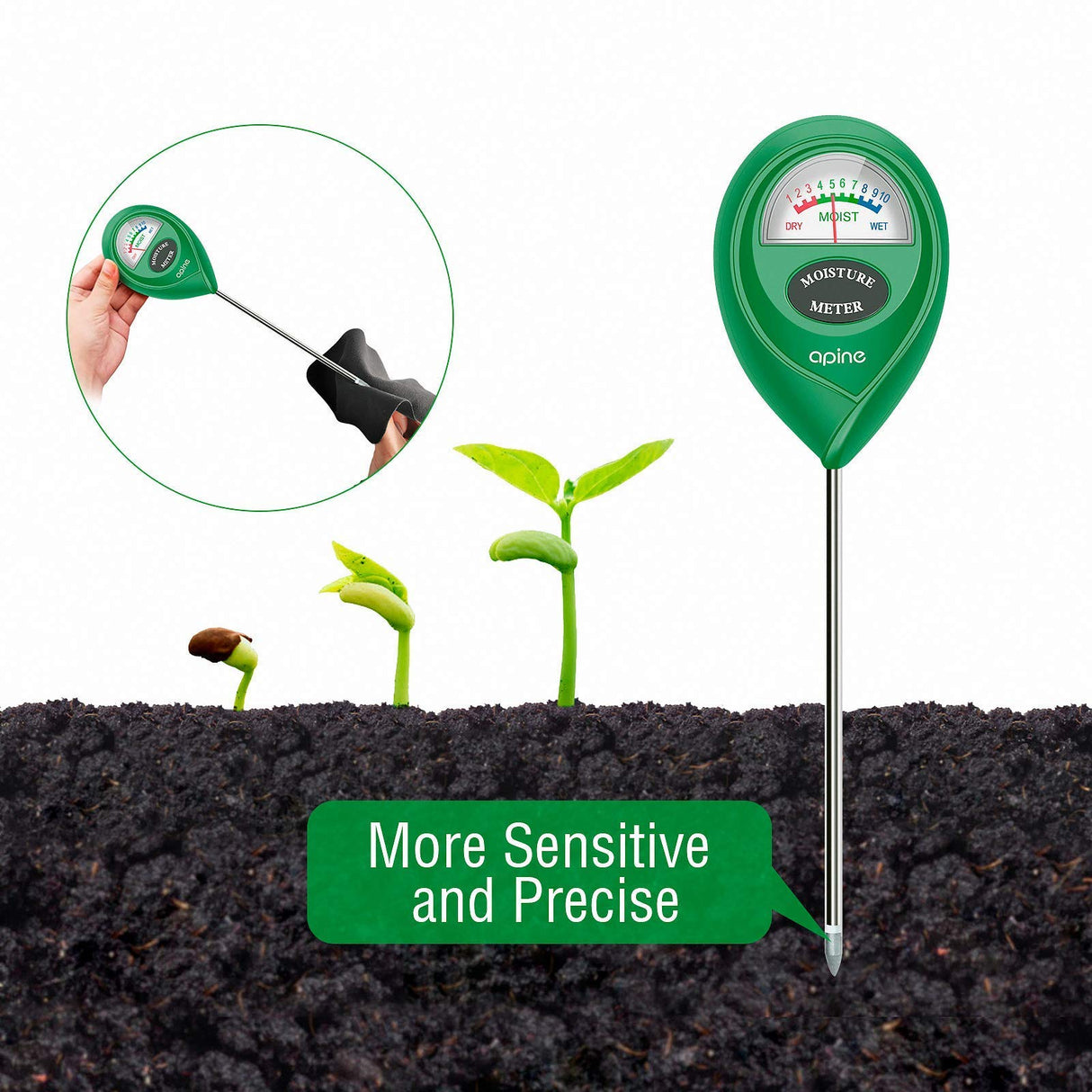 apine Soil Moisture Meter, Plants Moisture Meter, Plant Water Meter for Indoor/Outdoor plants, hydrometer for plants(Green) apine