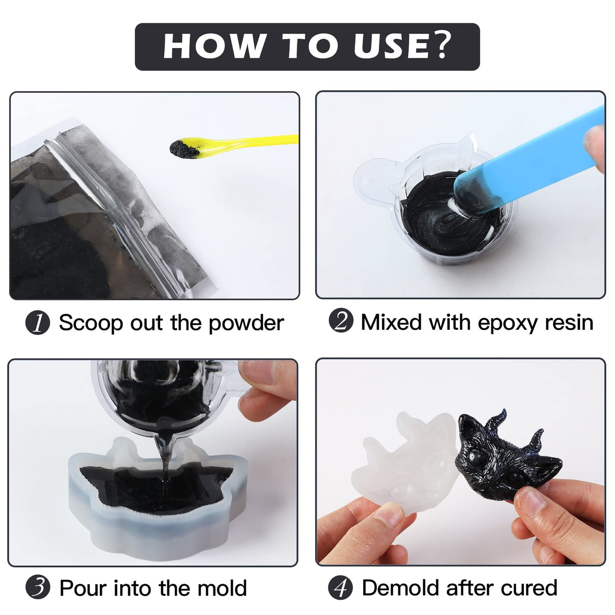 HTVRONT Black Mica Powder for Epoxy Resin - 3.5 oz (100g) Easy to Mix Resin Pigment Powder, Nature Non-Toxic Mica Powder for Soap Making, Candle HTVRONT