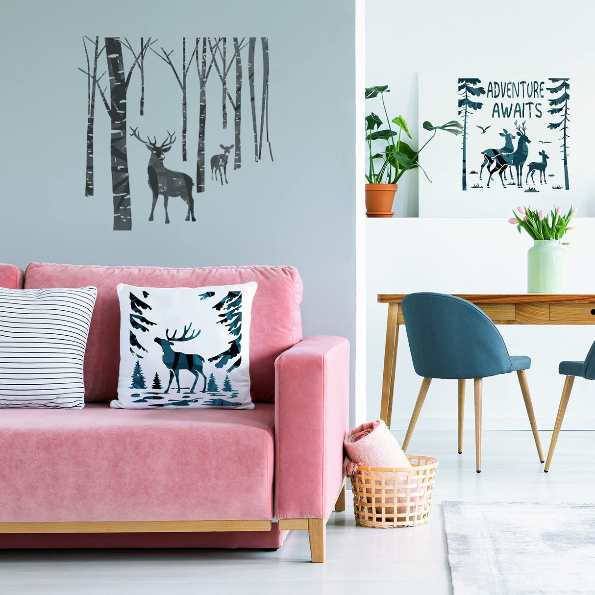 12 Pieces Deer Mountain Stencils for Painting on Wood DIY Animal Moon Tree Stencils Forest Painting Plastic Templates Forest Theme Stencils for Wall Zonon