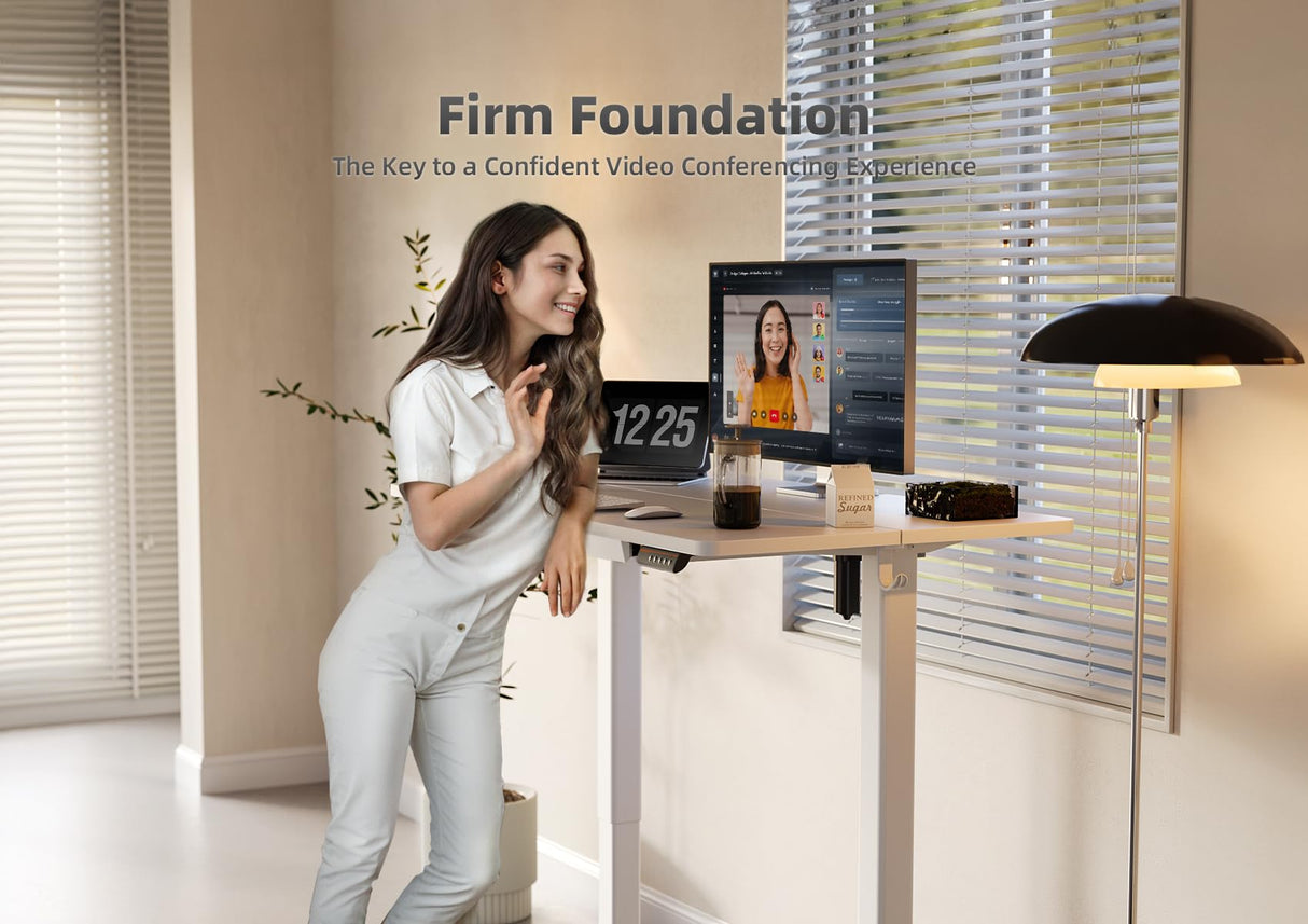 YDN Standing Desk with Drawers, 48 x 24 Inch Adjustable Height Stand Up Desk, Electric Sit Stand Computer Desk for Home Office, White YDN