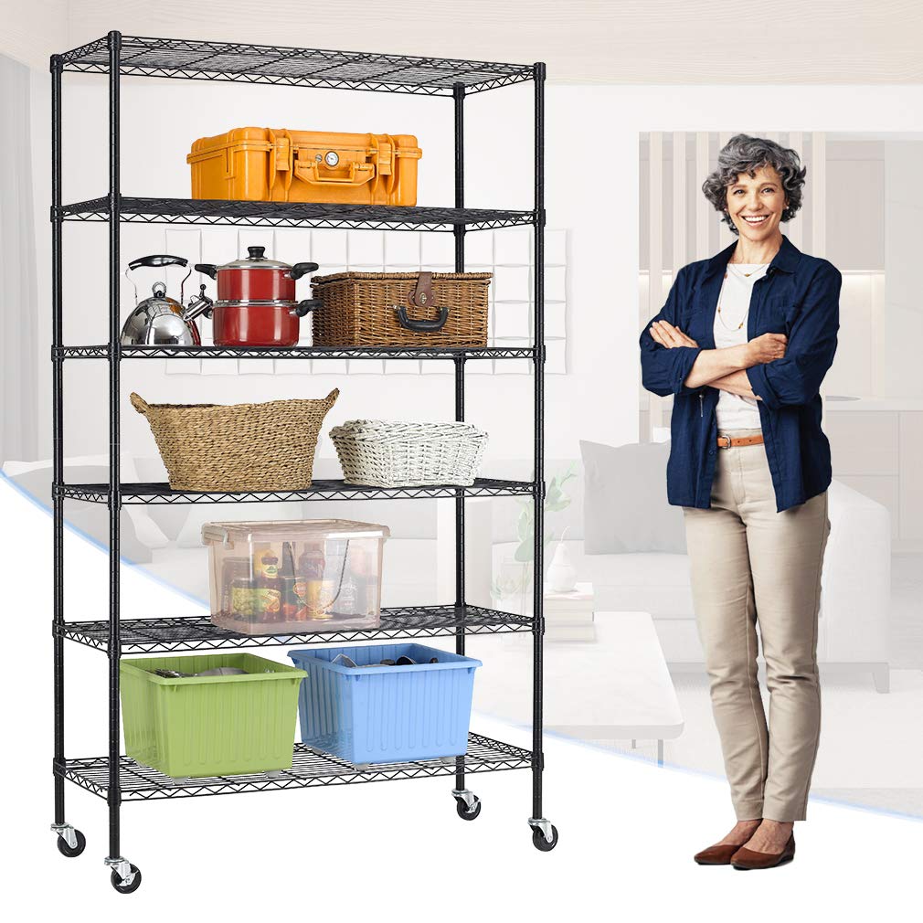 18x48x72 Inch Commercial Wire Shelving Unit with Wheels 6 Tier Heavy Duty Layer Rack Storage Metal Shelf Garage Organizer Wire Rack Shelving PayLessHere