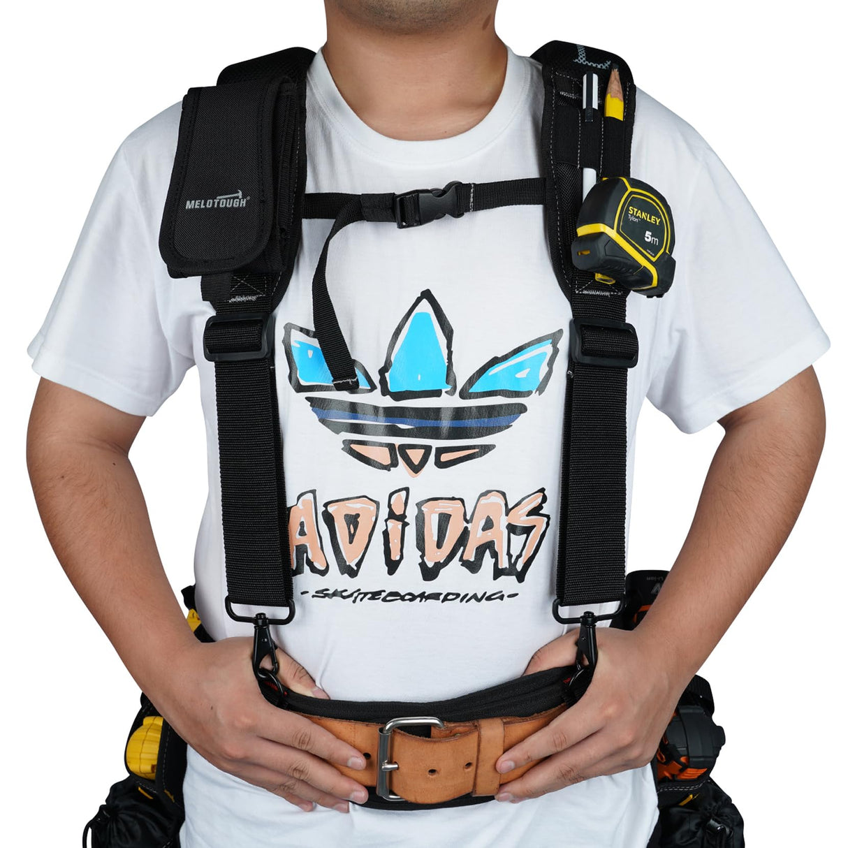 MELOTOUGH Work Belt Suspender Tool Belt Suspenders Bag Suspenders for Men Heavy Duty with Gel Shoulder Pad Detachable Phone Holder for MELOTOUGH