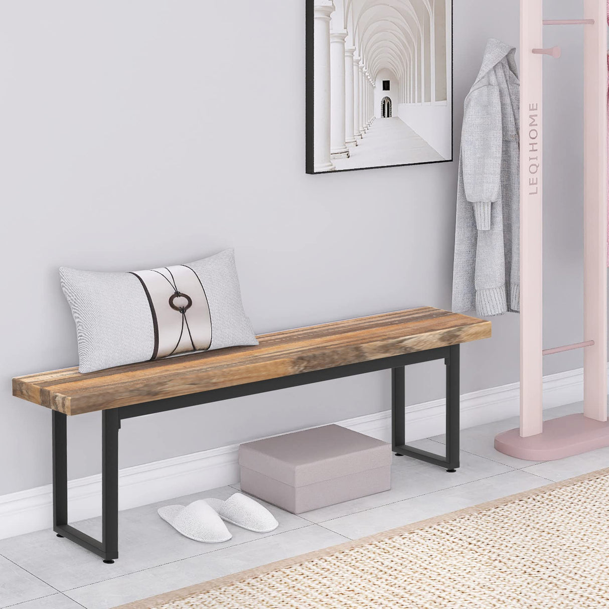 STHOUYN 59” Dining Bench Pair of 2 for 6-8 Person, Farmhouse Indoor Kitchen Table Benches, Bed Bench, Industrial Shoe Bench, Entryway Benches (Brown STHOUYN