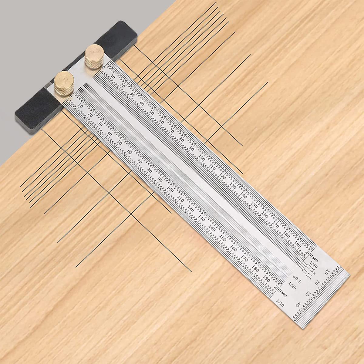 Ultra Precise Marking T-Rule Stainless Steel Marking Ruler, T Square Hole Ruler, Stainless Steel Woodworking Scribing Ruler, Positioning, Scribbling QeeHeng