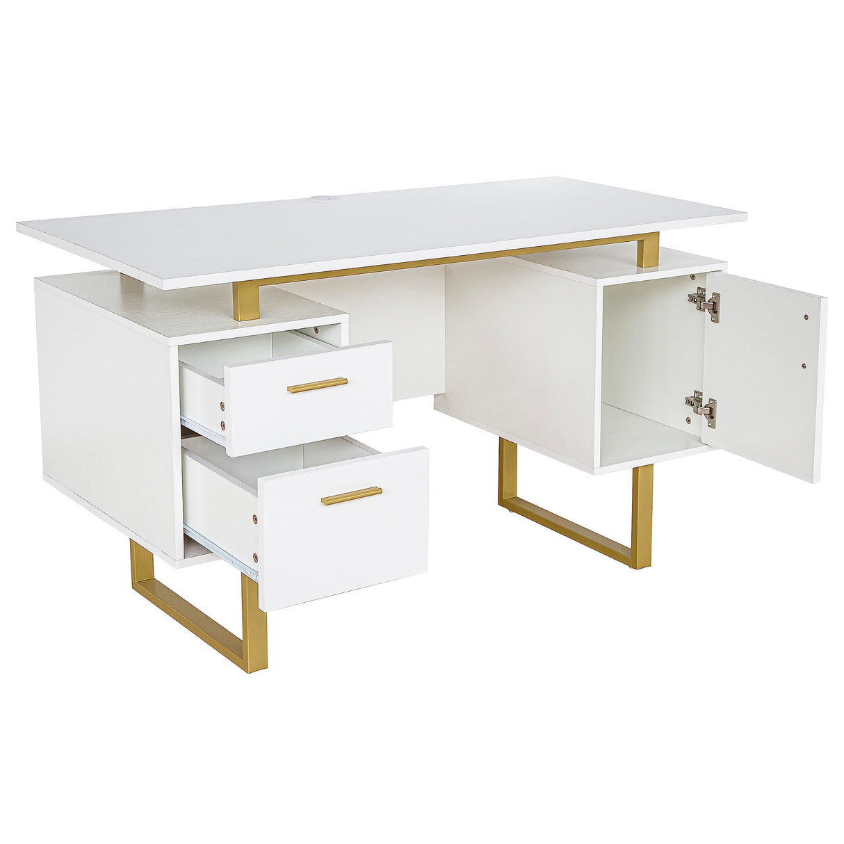 Techni Mobili Storage Drawers and Cabinet 51.25” W-Modern Office Large Floating Desktop Surface Desk, White/Gold Techni Mobili