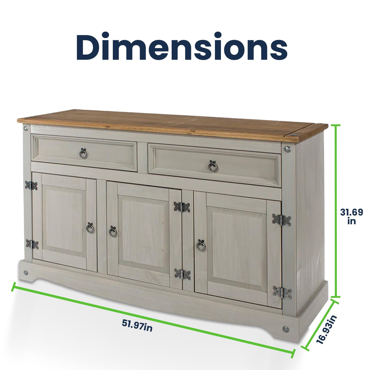 Furniture Dash Solid Wood Buffets & Sideboards 51.9" W, 16.9" D, 31.7" H - Kitchen Storage Cabinets, Bar and Liquor Cabinet, Kitchen Island with Furniture Dash